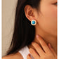 Square Natural Shell Turquoise Retro Stud Earrings