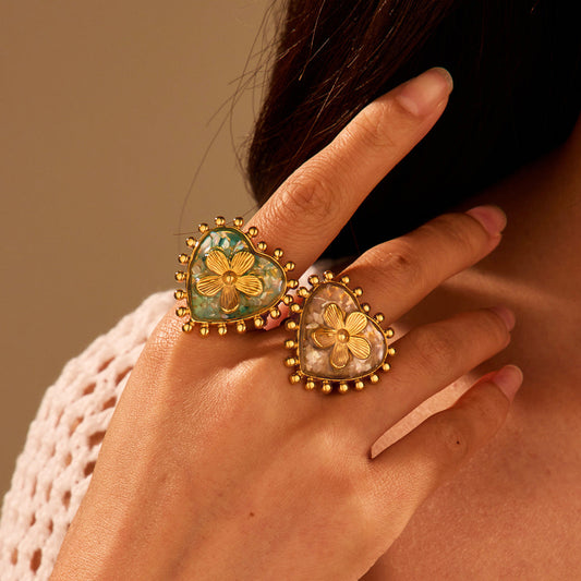 18K Gold Love Floral Titanium Steel Bracelet & Ring Set