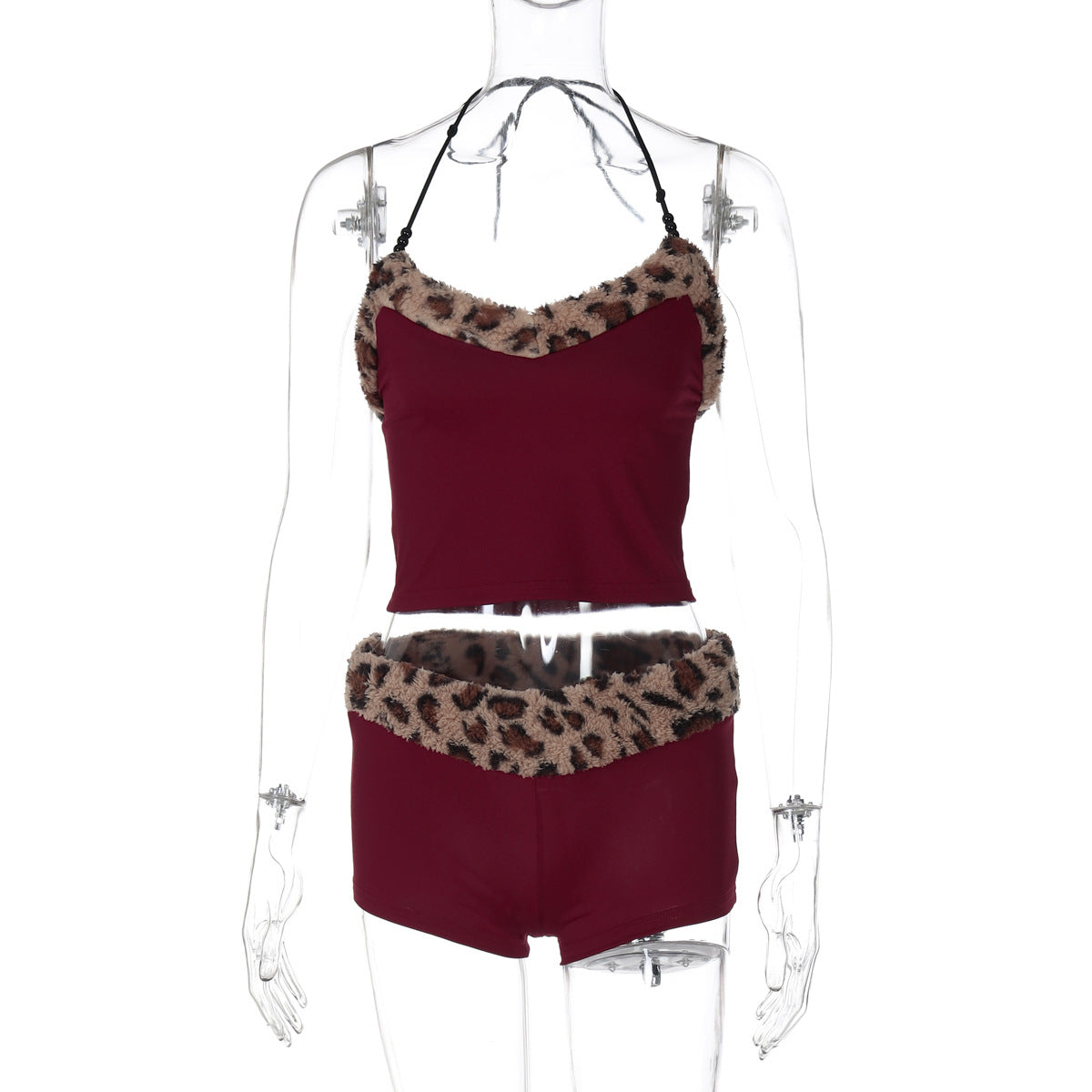 Leopard Lace-Up Slim Vest & Shorts Casual Set