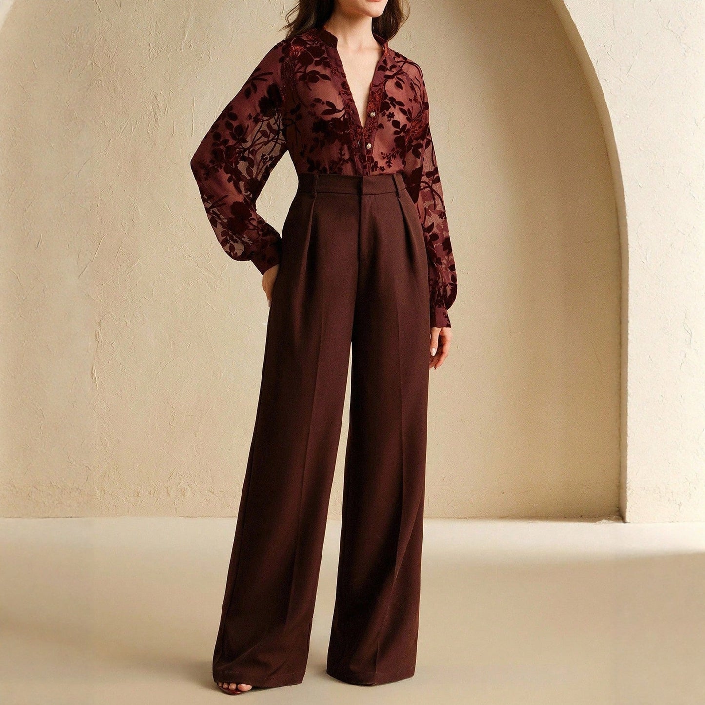 Tencel Flocking Elegant Long Sleeve Shirt