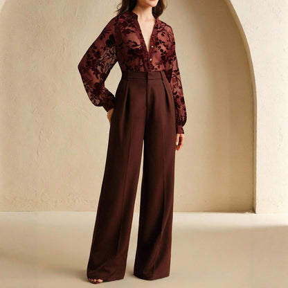 Tencel Flocking Elegant Long Sleeve Shirt