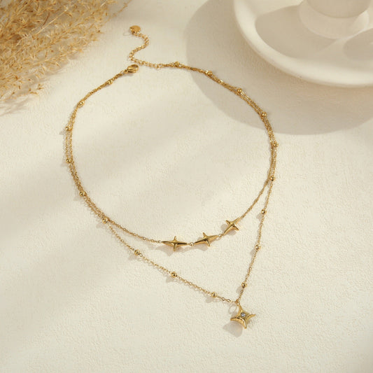 Double Layer 18K Gold Clavicle Chain Necklace