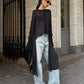 Mesh Ruffle Asymmetric Long Sleeve Chiffon Top