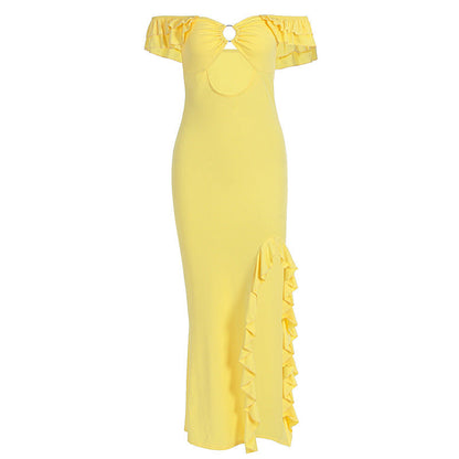 Off-Shoulder Tube Top Hollow-Out Slit Bodycon Dress