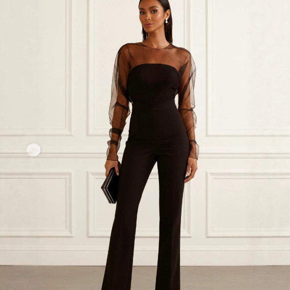 Mesh Tube Top Slim Hip-Raise Jumpsuit