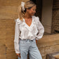 French Pastoral Lace Ruffle V-Neck White Shirt
