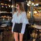 French Ruffle Polo Collar Cotton Office Shirt