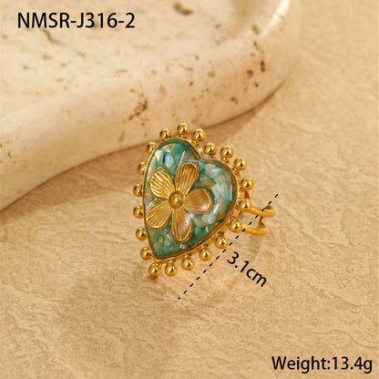 18K Gold Love Floral Titanium Steel Bracelet & Ring Set