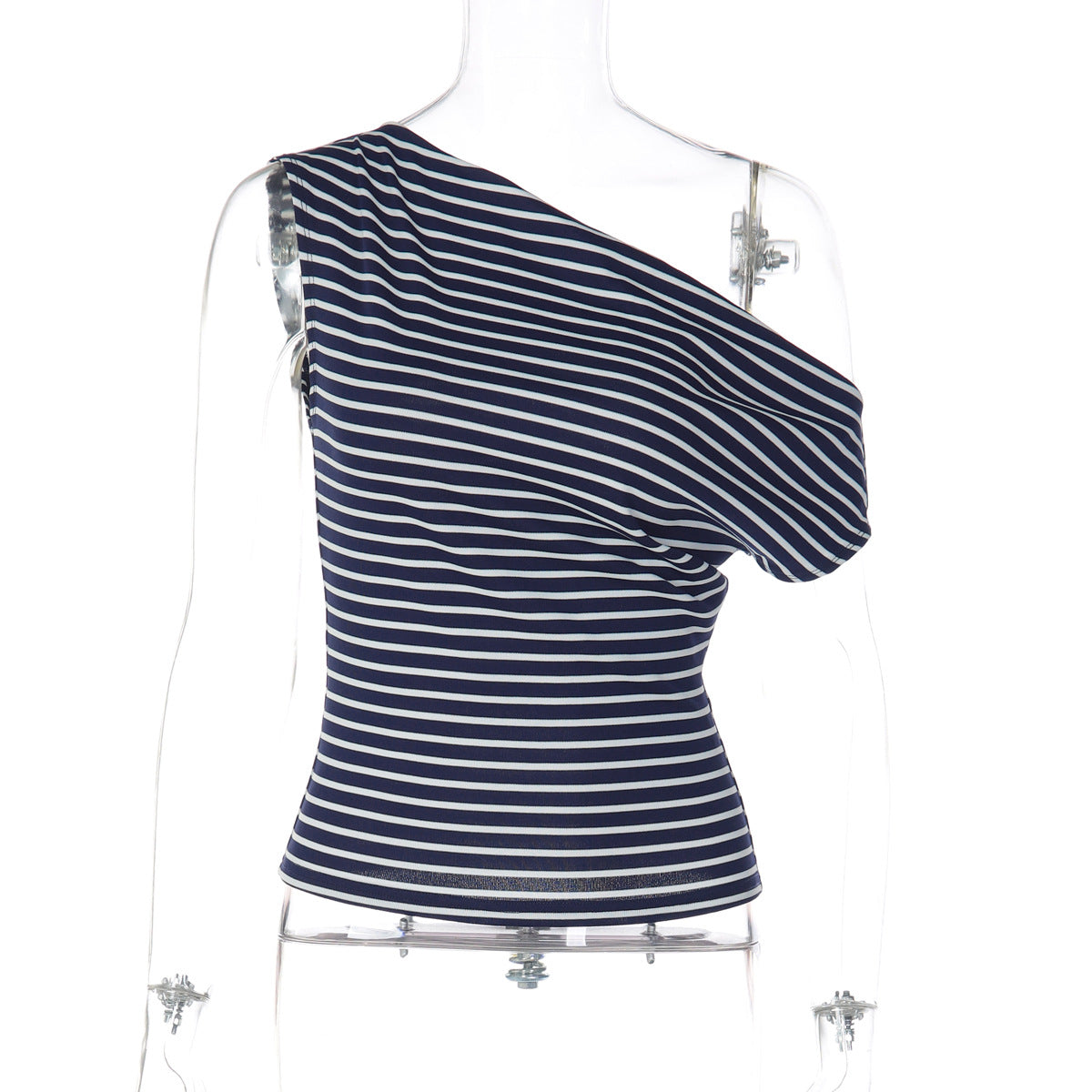 Striped Off-Shoulder Asymmetric Slimming Bottoming Top