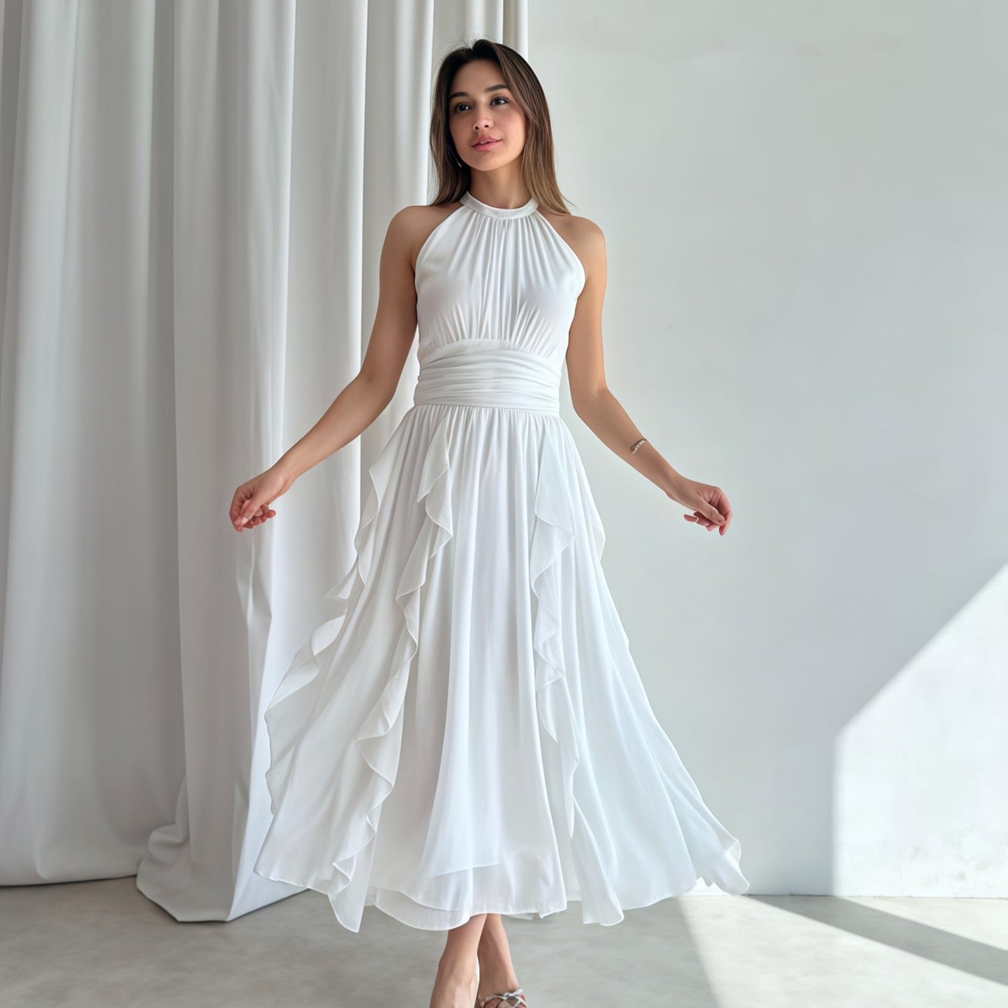 French Ruffle Waist-Slimming Mini Dress