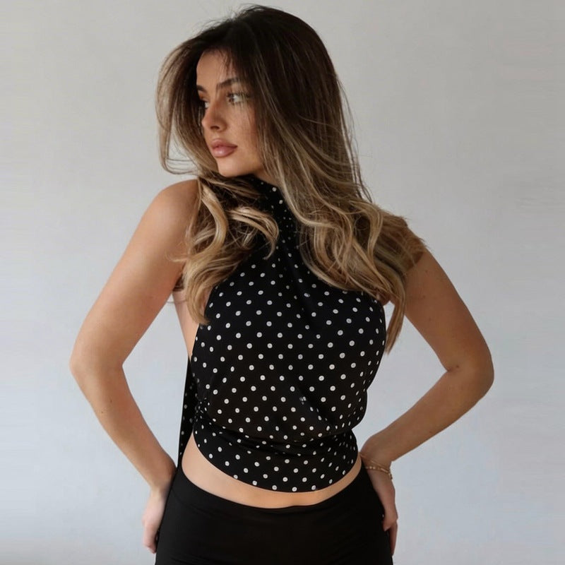Polka Dot Halter Strap Backless Vest Top