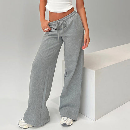 Casual Loose Drawstring Waist Solid Color Trousers