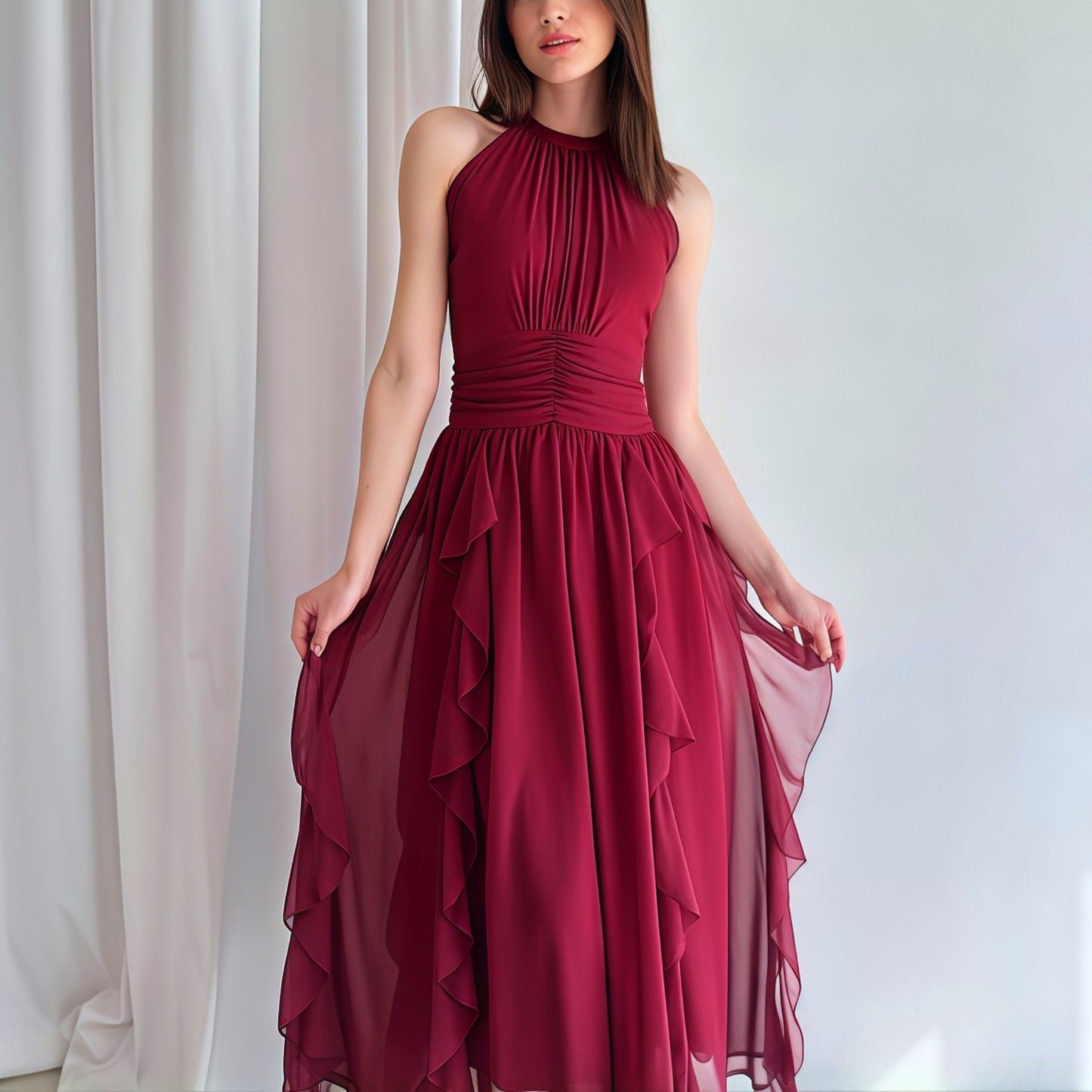 French Ruffle Waist-Slimming Mini Dress