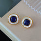 Square Natural Shell Turquoise Retro Stud Earrings