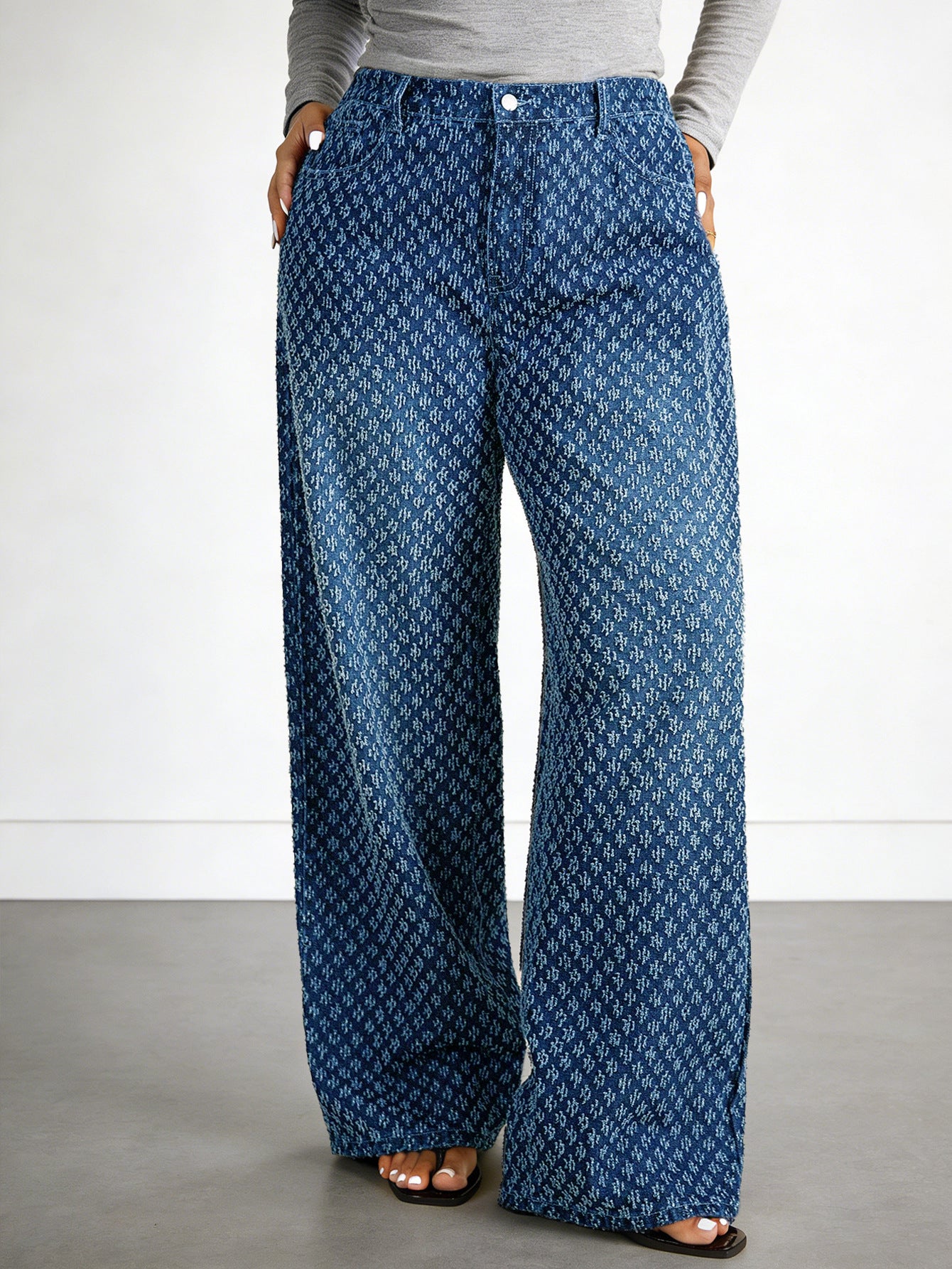 Plus Size Starry Sky Crocheted Wide Leg Jeans