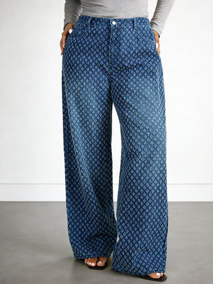 Plus Size Starry Sky Crocheted Wide Leg Jeans