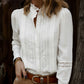 Lace Stand Collar Cutout Long Sleeve White Blouse