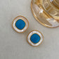 Square Natural Shell Turquoise Retro Stud Earrings