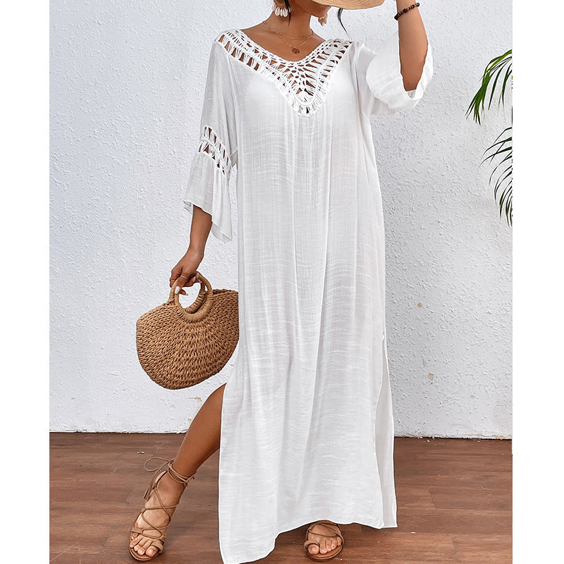 Crochet Colorful Ball Backless Beach Cover-Up