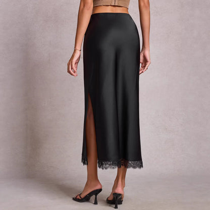 Satin Lace Split High Waist Sexy Pencil Skirt