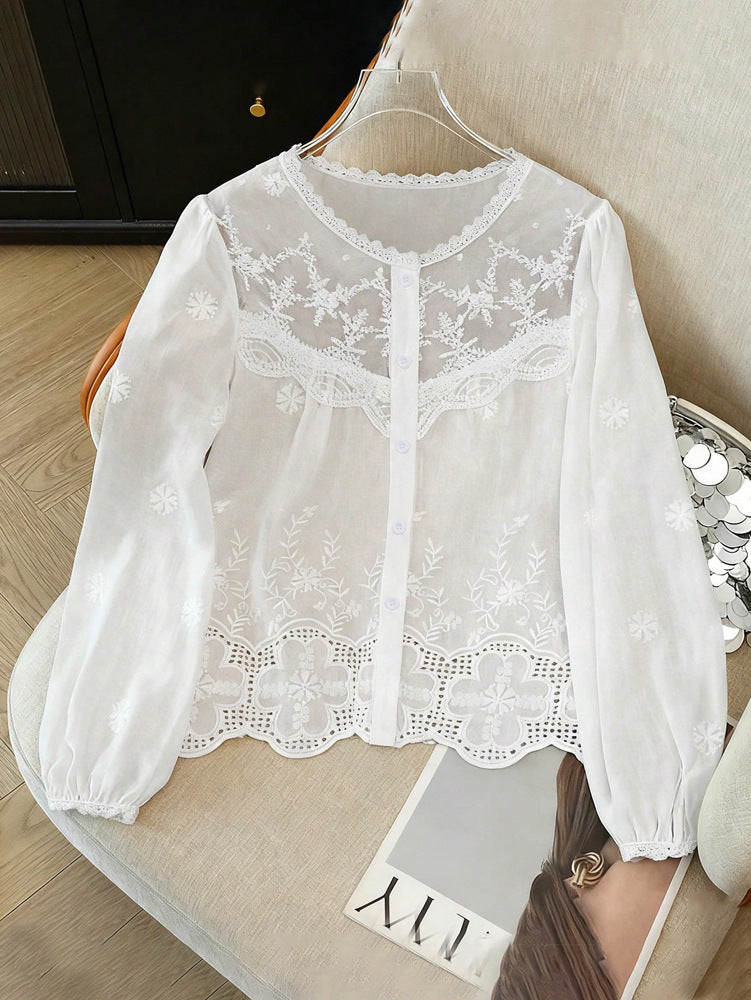 Hollow-Out Embroidered Lace Elegant Blouse