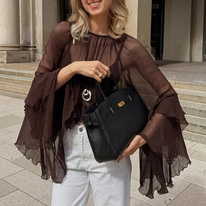Ruffle Sleeve Loose Chiffon Shirt