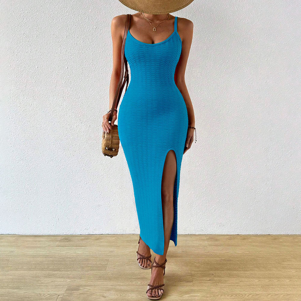 Vacation Beach Slit Knit Sling Midi Dress