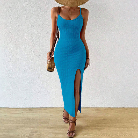 Vacation Beach Slit Knit Sling Midi Dress