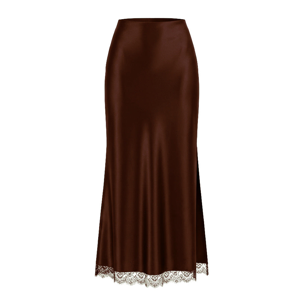 Satin Lace Split High Waist Sexy Pencil Skirt
