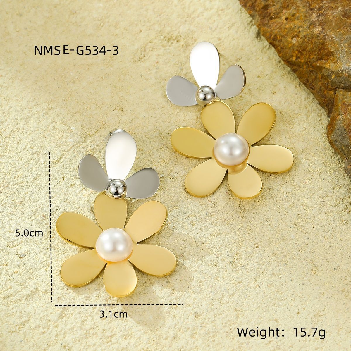 Petal Fringe Pearl Titanium Steel Ear Studs