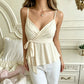 French Cross V-Neck Lace-Up Ruffle Waist-Trimming Cami Top