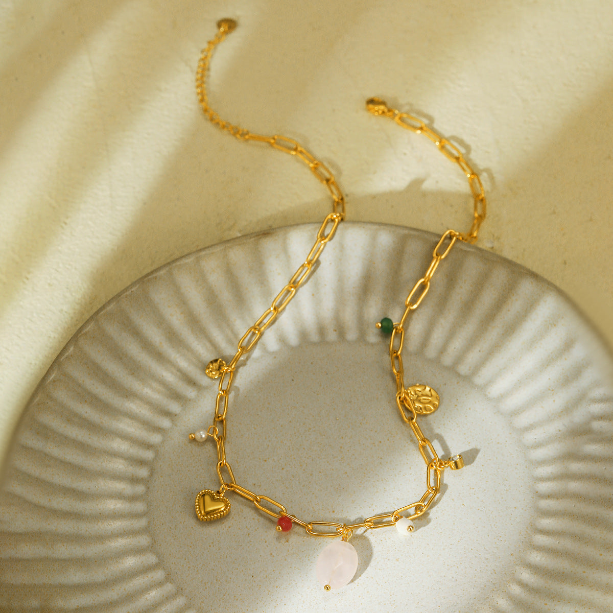 Natural Stone Pearl Stainless Steel Beaded Necklace
