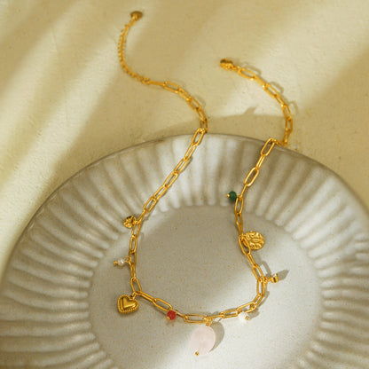 Natural Stone Pearl Stainless Steel Beaded Necklace