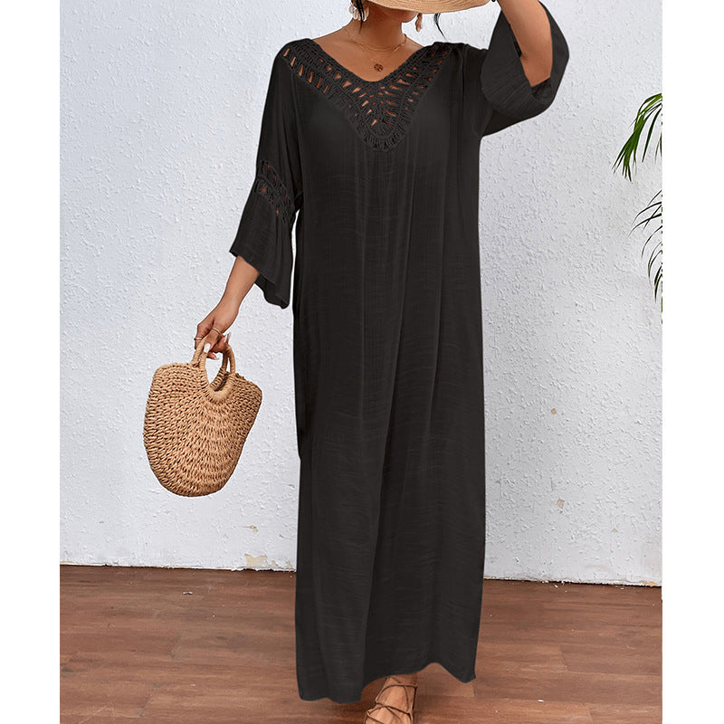 Crochet Colorful Ball Backless Beach Cover-Up