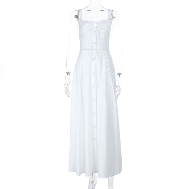 French U-Neck Lace-Up Cutout Sling Bodycon Dress