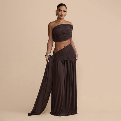 Tube Top Vest & Ribbon Pleated Skirt Two-Piece Set