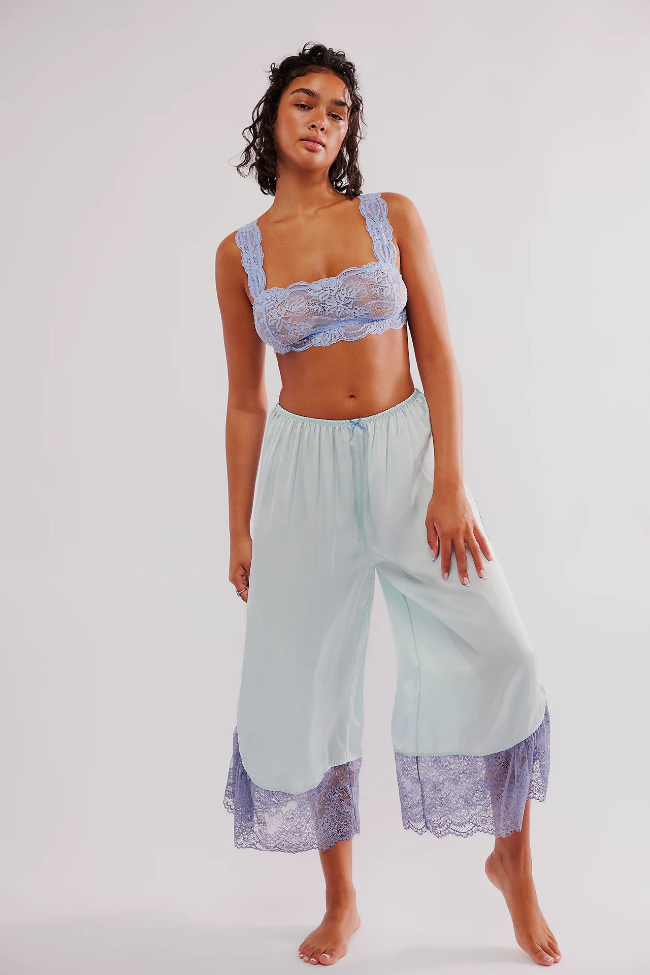 Lace Satin Wide-Leg Office Trousers