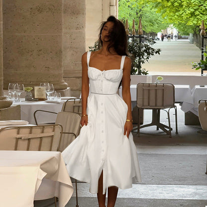 French U-Neck Lace-Up Cutout Sling Bodycon Dress
