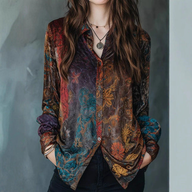 Vintage Floral Print Long Sleeve Button Shirt