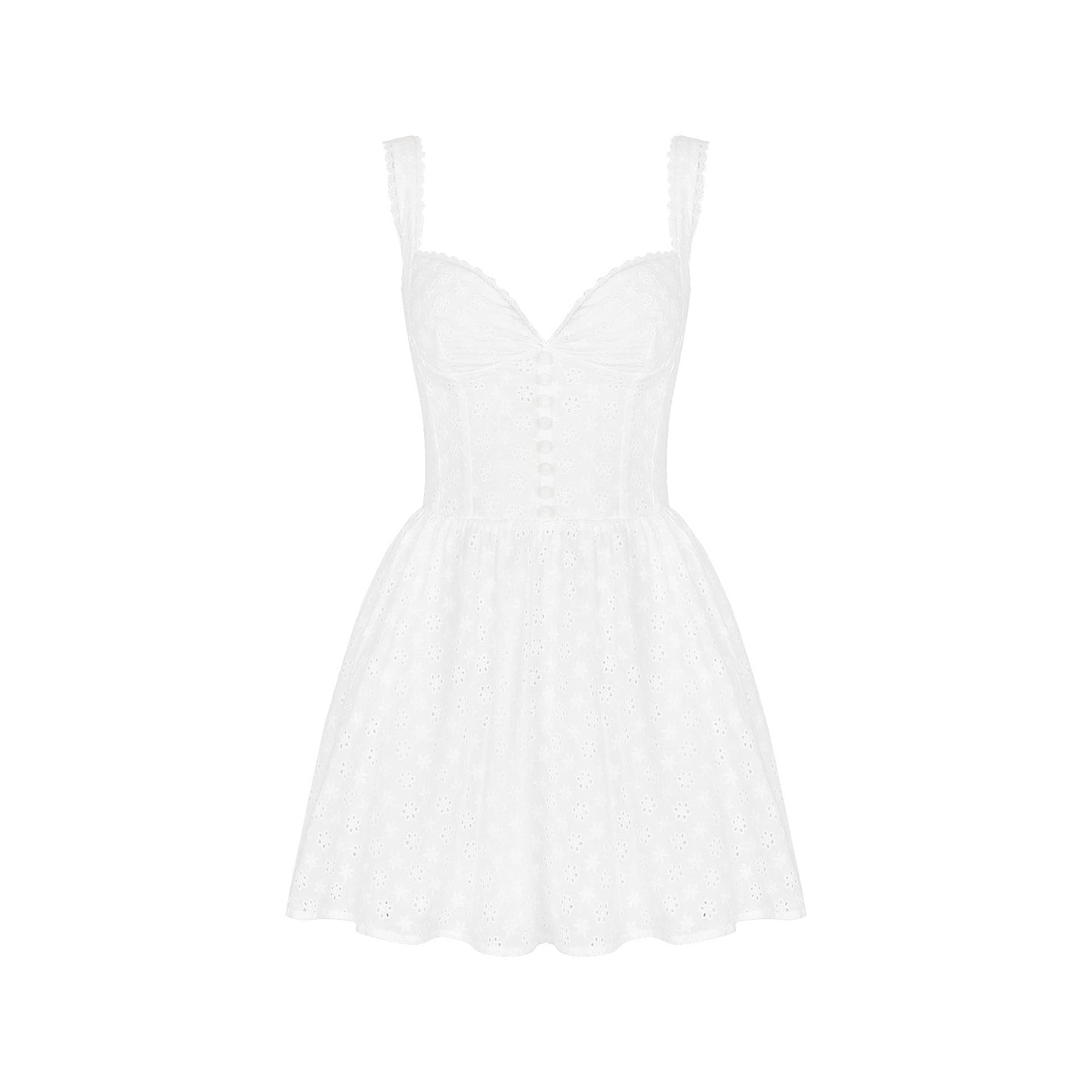 Lace Strap Embroidered V-Neck A-Line Mini Dress