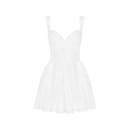 Lace Strap Embroidered V-Neck A-Line Mini Dress