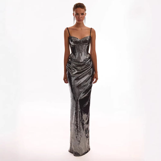 Sequin Sling Backless Dress & Skirt Set