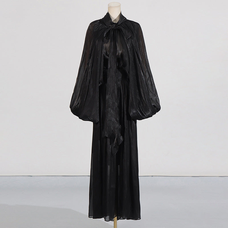 Batwing Sleeve Lace-Up High-Grade Maxi Dress