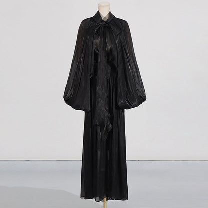 Batwing Sleeve Lace-Up High-Grade Maxi Dress