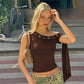 Grommet One-Shoulder Ribbon Solid Casual Top