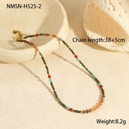 Natural Stone Multi-Charm Clavicle Necklace