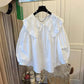 Peter Pan Collar Embroidered Tie Sweet Loose Blouse