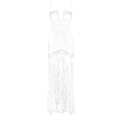 Off-Shoulder Lace Slim White Wedding Maxi Dress