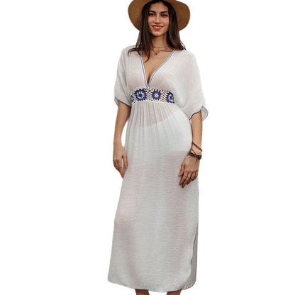 Knit Embroidered Beach Sun Shield Dress
