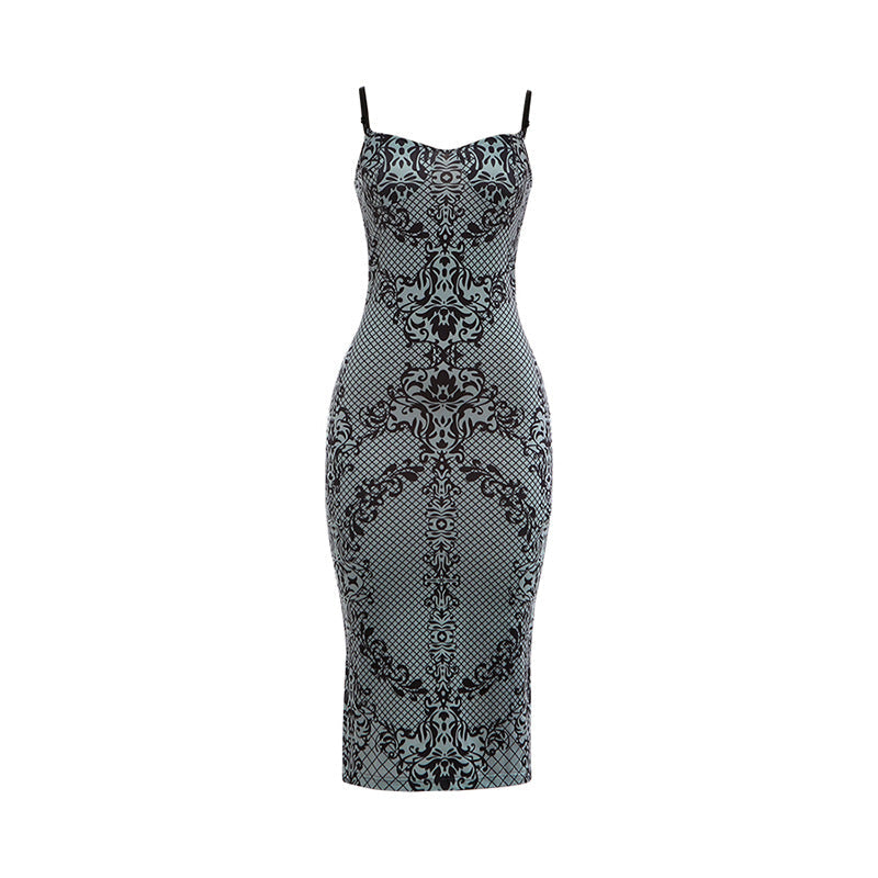 Printed Backless Split Midi Cami Dress
